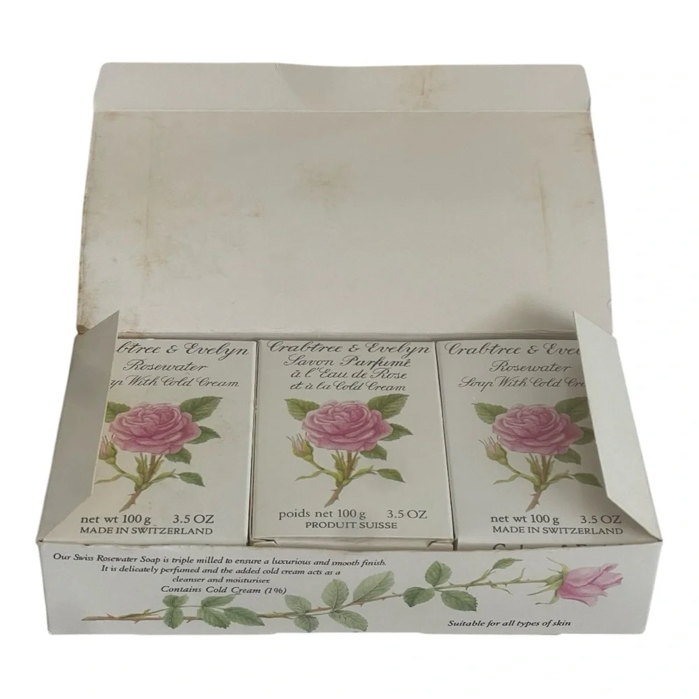 Vintage Crabtree & Evelyn Rosewater Soap With Cold Cream 3.5 oz Three Pack New